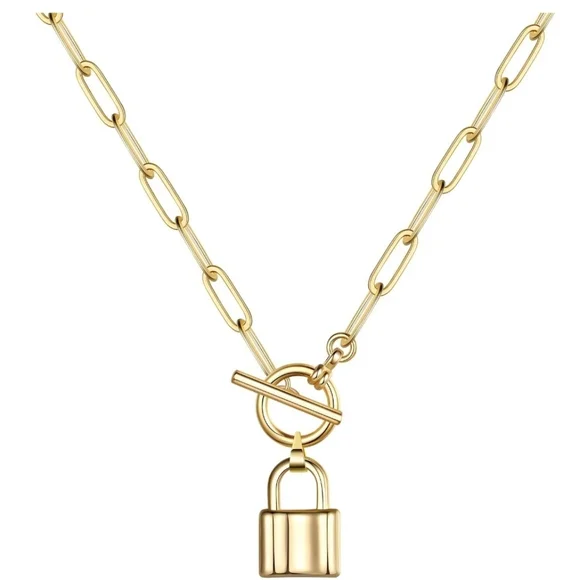 Luxury Style 18K gold plated Stainless steel "Lock" necklace, Intensity - Picture 1 of 7